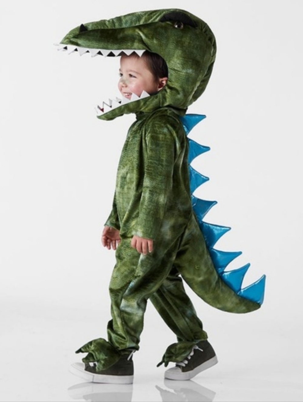 Pottery Barn Kids Green Dinosaur Two Piece Costume with Blue Spines Trex T-Rex